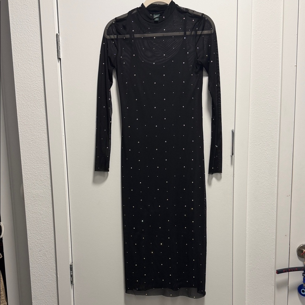 Wild Fable Black Sheer Long Sleeve Dress